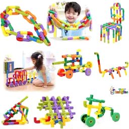 Toy Imagine™ 50+ Pipe-Shaped Puzzle Building Blocks for Preschool Kids | Creative Educational Plastic Water Pipe toys | Intelligent Blocks Set | Learn with Fun | Rounded Edge.(Big,Multicolor)3-8 years image 3