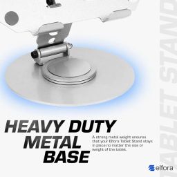 Elfora Heavy Duty Metal Adjustable Tablet Stand Holder for iPad, Tablets | with 360 Degree Rotation, Foldable & Portable Tablet Stand for Table, Office & Home (Sliver) image 4