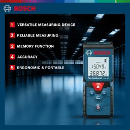 BOSCH GLM 40 Professional Laser Distance Measurer | Versatile Laser Measuring Device | Laser Class 2, Range up to 40.00 m, ±0.15 m| Memory Function, IP54 Rated| Batteries Included| 1 Yr Warranty image 2