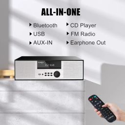 Retro Style Micro Shelf System 40W RMS with CD Player, Bluetooth, USB Playback, FM Radio, AUX-Input, 2-Way Music Crisp-Sound, DSP-Tech (TB-816B) image 1