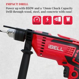 IBELL Impact Drill ID13-75, 650W, Copper Armature, Chuck 13mm, 2800 RPM, 2 mode selector, Forward/Reverse with variable speed image 2