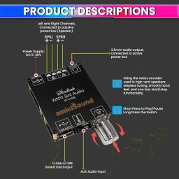 Mini 100W+100W Bluetooth 5.0 Amplifier Board – Dual Channel, Stepless Tuning, AUX Input/Output, DC 5-26V DIY Speakers image 3