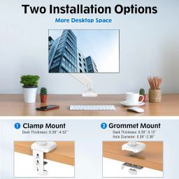 MOUNTUP Single Monitor Desk Mount, Adjustable Gas Spring Monitor Arm, Support Max 32 Inch, 4.4-17.6lbs Screen, Computer Monitor Stand Holder with Clamp/Grommet Mounting Base, VESA Mount Bracket, White image 4