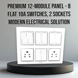 12-Module Silver Line Board with 8 Flat 10A Switches and 2 10A Sockets - Modern Electrical Panel image 4