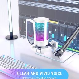 FIFINE Ampli Game USB Microphone, Condenser Mic for Online Game, Zoom, Vocal, with Mute Button, Gain Knob, Anti-Vibration, Tripod Stand-White image 5