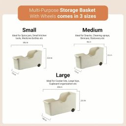 HomeEssentials plastic Multi-Purpose Storage Basket with Wheels - Ideal for Kitchen Utensils, Pots, Spice Jars, and Books - Portable Under Sink Organizer for a Clutter-Free Space (Set of 3, White) image 2