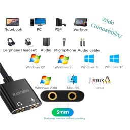 USB to Audio Jack Sound Card Adapter with Headphone with Microphone USB to 3.5mm External Audio Converter for Win-dows Mak PC Laptops Desktops P.S Headsets Black. image 3