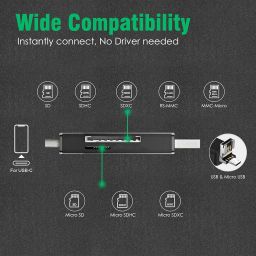 AGARO SD Card Reader, Micro SD/TF Compact Flash Card Reader, Portable Memory Card Reader with 3-in-1 USB Type C/Micro USB Male Adapter, Suitable for & PC, Laptop, Smart Phone and Tablet image 2