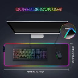 RGB Gaming Mouse Pad, Soft Glowing 14 LED Modes, Gaming Desk Keyboard Pad, Mouse Mat, Non-Slip Rubber Base - 80x30 cm – Black image 1