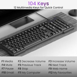 Ambrane Wired Keyboard, 104 Key with Membrane Switch Quick, 12Fn Shortcut Keys, Plug and Play USB Connection Compatible with PC, Mac, Laptop, Comfy and Ergonomically Design (Keyflex) image 1