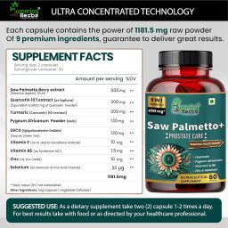 Humming Herbs Saw Palmetto Plus Prostate Support - Enhanced Formula with Quercetin, Turmeric, Pygeum, Vitamins E & B6, Zinc, Selenium for Men's Health, Capsule image 1