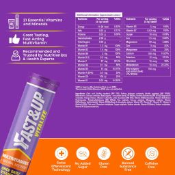 Fast&Up Vitalize - Immunity Essential Multivitamin For Men & Women (60 Effervescent Tablets, Orange Flavor) - 21 Vital Vitamins & Minerals with Vitamin C, D & Zinc For Daily Health & Immunity image 4