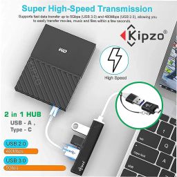 KIPZO® 2 in 1 OTG 4 hub USB Extender 4 in 1 USB Extension Cable Splitter Male to Female Type C OTG Adapter connecter Converter 4 Port 2.0 USB to USB 3.0 HUB for Mouse Keyboard pendrive Laptop Combo image 3