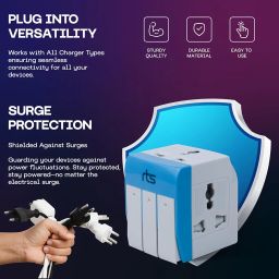 rts 3-in-1 Universal Travel Adapter Multi-Plug with Individual Switch Socket with Spike Buster Fuse Protected | multiplug Three pin Plug Socket |3 PIN 3 Way Plug for Home, Office Laptop Desktop Blue image 4
