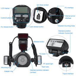 Yongnuo YN24EX TTL Macro Ring Flash/LED Macro Flash Speedlite with 2 PCS Flash Head and 4 PCS Adapter Rings for Canon (Black) image 1