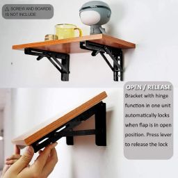 Folding Shelf Brackets Heavy Duty Metal Collapsible Shelf Bracket for Bench Table, Shelf Hinge Wall Mounted Space Saving DIY Bracket Wall Mounted Brackets (Folding Shelf Brackets 12INCH) image 3