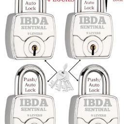 IBDA 4 Locks with Same Key | Multiple Locks with Single Key | Common Key Lock | Steel Body | Lock for Home, Shutter, gate, Door, Channel, Shop, Outdoor, Indoor | Same Key Lock Set of 4 with 4 Keys image 1