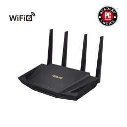Asus Ax3000 Dual Band WiFi 6 (802.11Ax) 2402 Mbps Router Supporting Mu-Mimo & Ofdma Technology, with Aiprotection Pro Network Security, Compatible with Aimesh WiFi System, Black(2402 Mbps) image 1