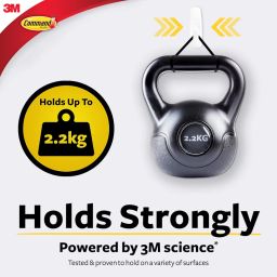 3M Command, Large Utility Wall Hooks, Up to 2.2kg, Heavy Duty, Holds Strongly, Reusable, Adhesive hooks for wall, Multi-surface damage free hooks for hanging (White, 1hook, 2 stripss), Plastic image 1