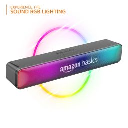 amazon basics Wireless Soundbar with Bluetooth, USB, and Party RGB Lights for Tv, Mobile, Pc, Tablets, and Laptops, 16W (Grey) image 4