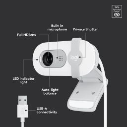 Logitech Brio 100 Full HD 1080p Webcam for Meetings and Streaming, Auto-Light Balance, Built-in Mic, Privacy Shutter, USB-A, for Microsoft Teams, Google Meet, Zoom and More - Off White image 5