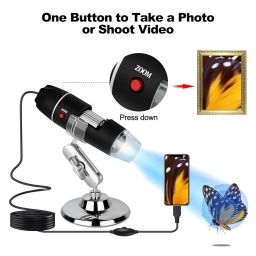 Microware USB Digital Microscope,40X to 1000X Magnification Endoscope Mini Camera with 8 LEDs and Microscope Metal Stand,Compatible with Android, Mac,Window 7 8 10 for Kids, Students, Adults (Black) image 3