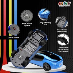 Gooyo 6328-4 Battery Operated 3D Lights Famous Remote Control High Speed Racing Car Toy for Kids | Blue Color, Power Source: 3xAA Battery in Car & 2xAA Battery in Remote Controller (Not Included) image 1