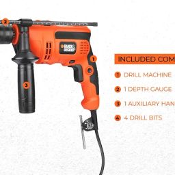 BLACK+DECKER KR554RE 550W 13mm Corded Variable Speed Reversible Hammer Drill Machine with Lock-On & 4 Drill Bits, For Home & DIY Use for Masonry, Steel & Wood, 1 Year Warranty, ORANGE & BLACK image 3