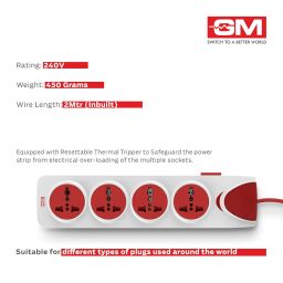 GM 3203 Quadro 4+1 Spike Guard with Master Switch, Indicator, Safety Shutter, International Sockets & Surge Protector image 2