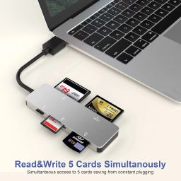CFast Card Reader, USB-A 3.0 5Gbps, Multi-Card Reader for CFast 2.0, XD, SD, TF, CF – Compatible with Lexar, Transcend, Sony, Olympus XD, Fuji Cards – Read 5 Cards Simultaneously image 2