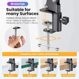 BROLAVIYA Upgraded Flexible Gooseneck Clip Lazy Metal Arm Bracket for Both Mobiles and Tablets Fits Device 4~11 Diagonal inch, Articulating Arm Mount for Home, Office or Desk,Table Mount, Black image 5