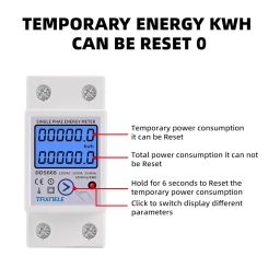 Single Phase Energy Meter on DIN Rail kWh Power Consumption Meter Wattmeter Voltage Current 80A AC 230V Voltmeter Ammeter LCD Reset Zero KWH image 1