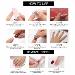 Set of 24 Artificial Reusable Nails In Black Tips With Bow Design With Glue (Maroon, Long) image 4