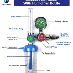 Dr Yonimed Oxygen Flowmeter With Fine Attachment Valve Flow Meter With Rotameter & Humidifier Bottle Polycarbonate Humidifier Bottle | Spindle Adjustable Pressure Gauge | Accurate Metering Tubes & Control Valves image 1
