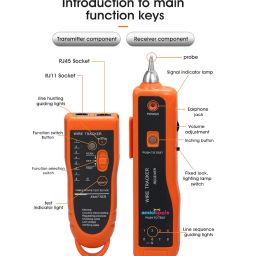 amiciTools XQ-350 Wire Tracker, Cable Break Point Tester for Network Cable (RJ45), Ethernet LAN, Telephone Line (RJ11) with 2X 9V Batteries, Orange image 1