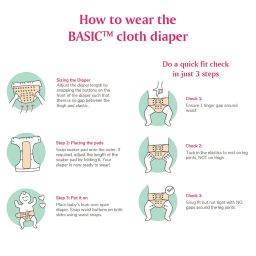 SuperBottoms BASIC Assorted Pack of 3 Diapers with 3 Dry feel Inserts - Freesize cloth diapers | Reusable cloth diapers for babies - Fits babies from 0-3 years - 5-17kgs | Option 7 image 5