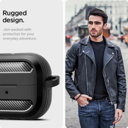 Spigen Galaxy Buds3 Pro/Buds3 Case, Carabiner Included, [Shock Proof] [Light & Compact], Rugged Armor - Matte Black image 3