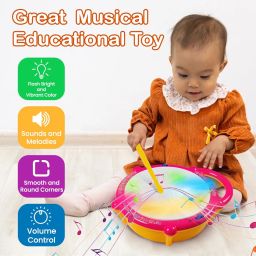 Gooyo GY168-23 Battery Operated 3D Flash Drum Toy with Flash Light & Music Effects | Dynamic Musial Instrument Toy with 2 Mallets for Toddlers | Pink Color, Power Source: 3xAA Battery (Not Included) image 2