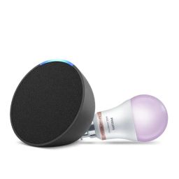 Echo Pop (Black) Smart Home combo with Philips 9W Smart Color Bulb image 1