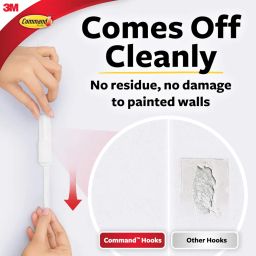 3M Command, Large Utility Wall Hooks, Up to 2.2kg, Heavy Duty, Holds Strongly, Reusable, Adhesive hooks for wall, Multi-surface damage free hooks for hanging (White, 1hook, 2 stripss), Plastic image 3