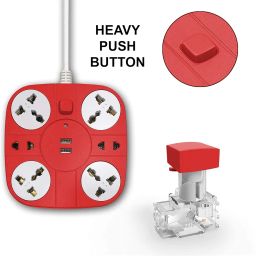 Extension Cord with USB Port 10A 220V-50/60Hz [6 Outlet with 2 USB Port][Fire Proof] [Smart Charging ][Multi-Protection][1.8 Meter Cord] Multi Plug Extension Board for Home Office- Red image 5