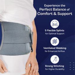 Tata 1mg Lumbar Sacral Belt For Back Sprains, Strains, & Muscle Spasms, Unisex With 5 Flexible Splints for Lower Back Support, (Fits 30-44 inches Waist Size),Pack Of 1 image 4