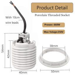 TWDRTDD Medium Porcelain E26 Threaded Keyless Socket with Brackets, White, 250V 660W image 1