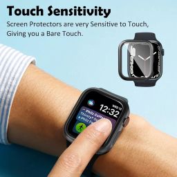 OpenTech Hard Matte Silicone Protection Front Case Cover with Attached Screen Protector Compatible for Apple Smartwatch Series 9/8 / 7 (41Mm) Full Coverage (Black) image 4