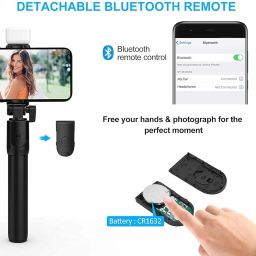 HOLD UP Selfie Stick with Tripod Stand, 3 in 1 Multifunctional Design, Rechargable LED Light with Two Brighness Levels for Make up, Selfie, Vlogging & Photo Shoot, Selfie Stick with Bluetooth Remote image 5