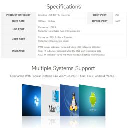 waveshare Industrial USB to TTL Converter with Original FT232RNL Onboard and Multi Protection Circuits Support Multi Systems Support Win7/8/8.1/10/11, Mac, Linux, Android, Wince image 3