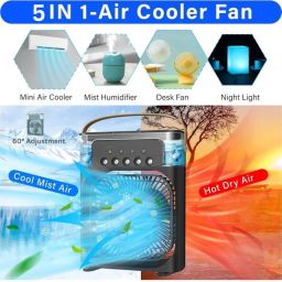 Drumstone 𝟏𝟓-𝐘𝐞𝐚𝐫 𝐖𝐚𝐫𝐫𝐚𝐧𝐭𝐲 -Mini Room Cooler – 5-in-1 Portable Air Conditioner with Humidifier, 7-Color LED & Ice Cooling | 3 Speeds, 5 Spray Modes, 600ml Tank | Home & Office image 1