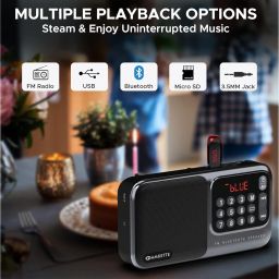 Amkette Pocket Mate Digital FM Radio with Bluetooth Speaker - Type C Charging, Antenna, Multiple Playback 8 Hours Playtime, and Number Pad (Headphone Jack, SD Card, USB Input) (Grey) image 2