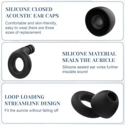 LeafLoom Ear Plugs for Noise Reduction, Soft Silicone Earplugs for Noise Cancelling, Ear Buds for Sleeping, Flight Travel, Studying - Includes 6 Ear Tips (S/M/L), Black image 4