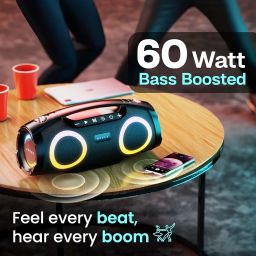 Boult Newly Launched Bassbox Q60 Bluetooth Speaker with 60 Watt BoomX Audio, Up to 14Hrs Playtime, Type-C Charging, AUX/TF Card/USB & BT 5.4 Compatible, Dual Radiator, Portable Speaker (Black) image 2